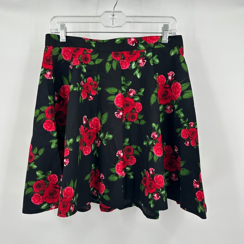Hell Bunny Women Rose Floral Skater Skirt Sz L Rockabilly Pinup Goth Psychobilly